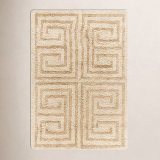 Hand Tufted Shag Area Rug, 8' x 10', Tan Wool with Canvas Backing