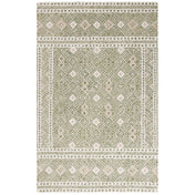 Hand-Woven Area Rug, 5 ft x 8 ft, Green and Ivory with Wool and Cotton