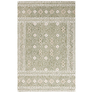 Hand-Woven Area Rug, 5 ft x 8 ft, Green and Ivory with Wool and Cotton