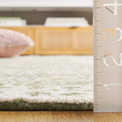 Hand-Woven Area Rug, 5 ft x 8 ft, Green and Ivory with Wool and Cotton