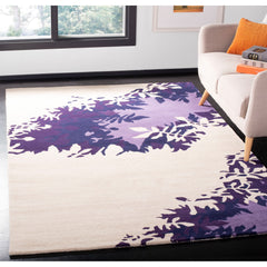 Hand-Woven Area Rug, 5 x 8 ft in Beige and Purple Floral Pattern