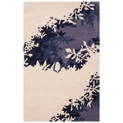 Hand-Woven Area Rug, 5 x 8 ft in Beige and Purple Floral Pattern