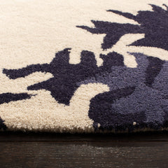 Hand-Woven Area Rug, 5 x 8 ft in Beige and Purple Floral Pattern
