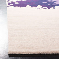 Hand-Woven Area Rug, 5 x 8 ft in Beige and Purple Floral Pattern
