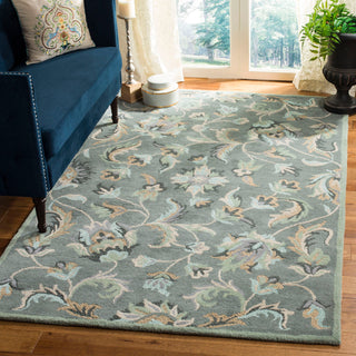 Hand Woven Area Rug, 8 ft x 10 ft in Gray Wool with Floral Pattern