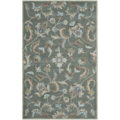 Hand Woven Area Rug, 8 ft x 10 ft in Gray Wool with Floral Pattern