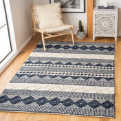 Hand-Woven Area Rug, 8 x 10 ft in Dark Navy and Ivory