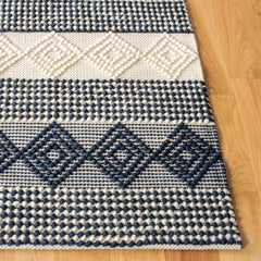 Hand-Woven Area Rug, 8 x 10 ft in Dark Navy and Ivory