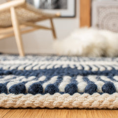 Hand-Woven Area Rug, 8 x 10 ft in Dark Navy and Ivory