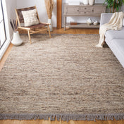 Hand Woven Area Rug, 9 Ft x 12 Ft in Brown and Ivory Cotton and Wool
