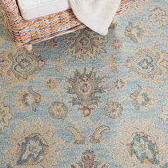Hand-Woven Wool Area Rug, 6 Ft Square, Beige