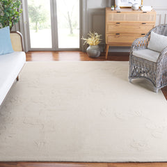 Hand-Woven Wool Area Rug, 8 ft x 10 ft, Ivory with Floral Pattern