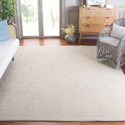 Hand-Woven Wool Area Rug, 8 ft x 10 ft, Ivory with Floral Pattern