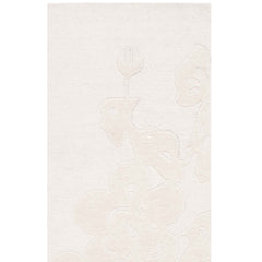 Hand-Woven Wool Area Rug, 8 ft x 10 ft, Ivory with Floral Pattern