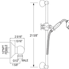 Handshower Set, 22" Slide Bar, 3-Function Handshower, Polished Chrome