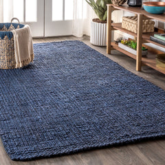 Handwoven Area Rug, 7'8" x 10' in Navy Jute