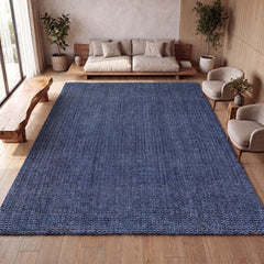 Handwoven Area Rug, 7'8" x 10' in Navy Jute