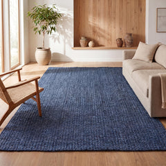 Handwoven Area Rug, 7'8" x 10' in Navy Jute