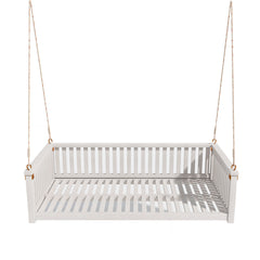 Hanging Porch Swing Bed, Acacia Wood Frame, White