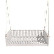 Hanging Porch Swing Bed, Acacia Wood Frame, White