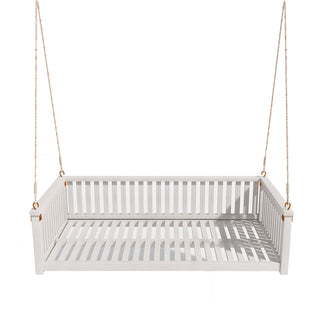 Hanging Porch Swing Bed, Acacia Wood Frame, White