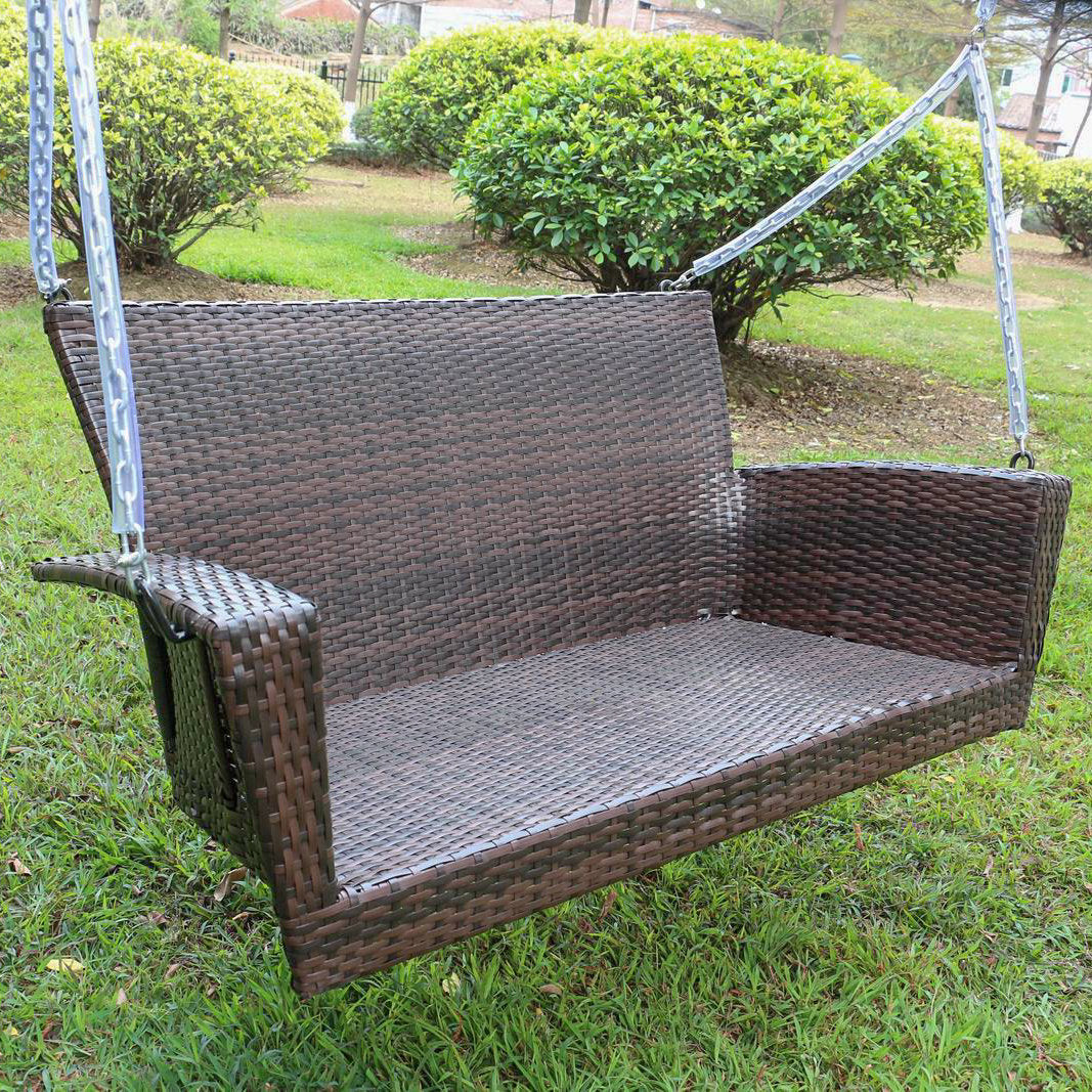 Hanging Porch Swing, Seats 2, PVC Wicker with Powder Coated Steel Frame