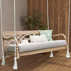 Hanging Porch Swing, Solid Mahogany Frame with Oyster Cushion
