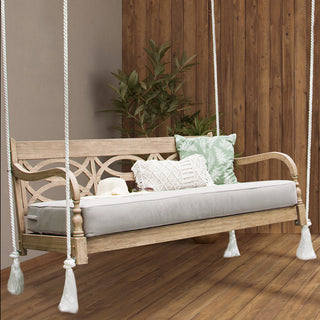 Hanging Porch Swing, Solid Mahogany Frame with Oyster Cushion