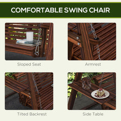 Hanging Porch Swing with Side Tables, Solid Fir Wood in Carbonized