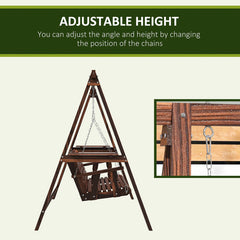 Hanging Porch Swing with Side Tables, Solid Fir Wood in Carbonized