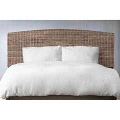 Headboard, King, Gray Rattan Weave with Solid Mahogany Frame