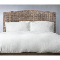 Headboard, King, Gray Rattan Weave with Solid Mahogany Frame