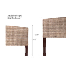 Headboard, King, Gray Rattan Weave with Solid Mahogany Frame