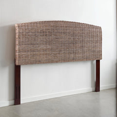 Headboard, King, Gray Rattan Weave with Solid Mahogany Frame