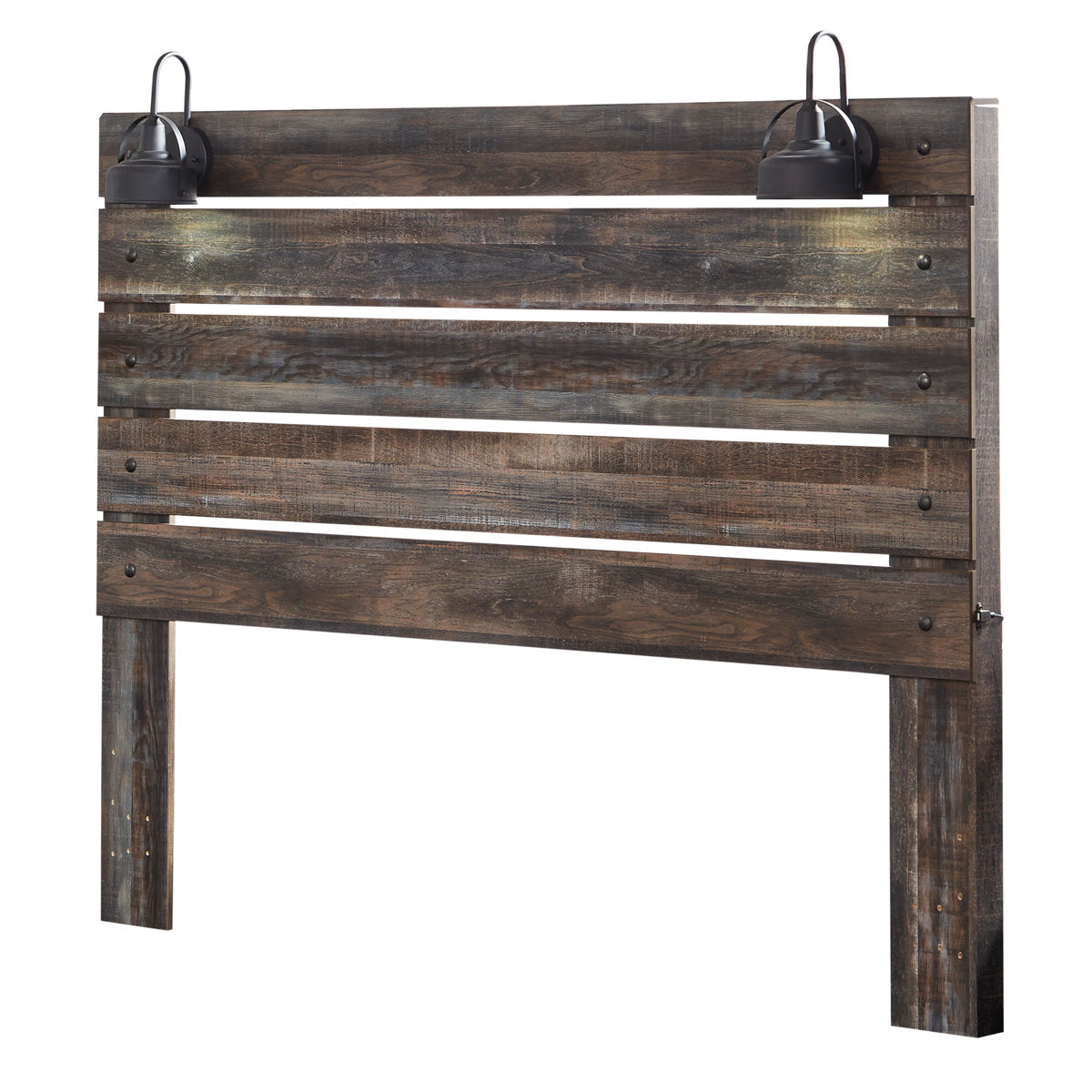 Headboard, King Size, Brown Slat Design with Legs and Light