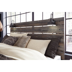 Headboard, King Size, Brown Slat Design with Legs and Light
