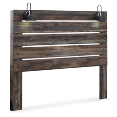 Headboard, King Size, Brown Slat Design with Legs and Light