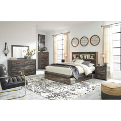 Headboard, King Size, Brown Slat Design with Legs and Light