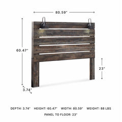 Headboard, King Size, Brown Slat Design with Legs and Light