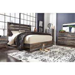 Headboard, King Size, Brown Slat Design with Legs and Light