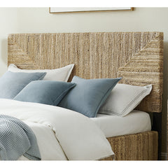 Headboard, Queen, Natural Handwoven Banana Leaf with Mahogany Feet