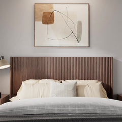 Headboard, Queen Size, Fluted Wood Panel in Walnut Brown