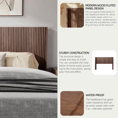 Headboard, Queen Size, Fluted Wood Panel in Walnut Brown