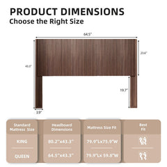 Headboard, Queen Size, Fluted Wood Panel in Walnut Brown