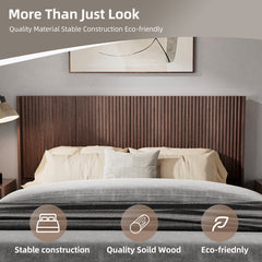 Headboard, Queen Size, Fluted Wood Panel in Walnut Brown