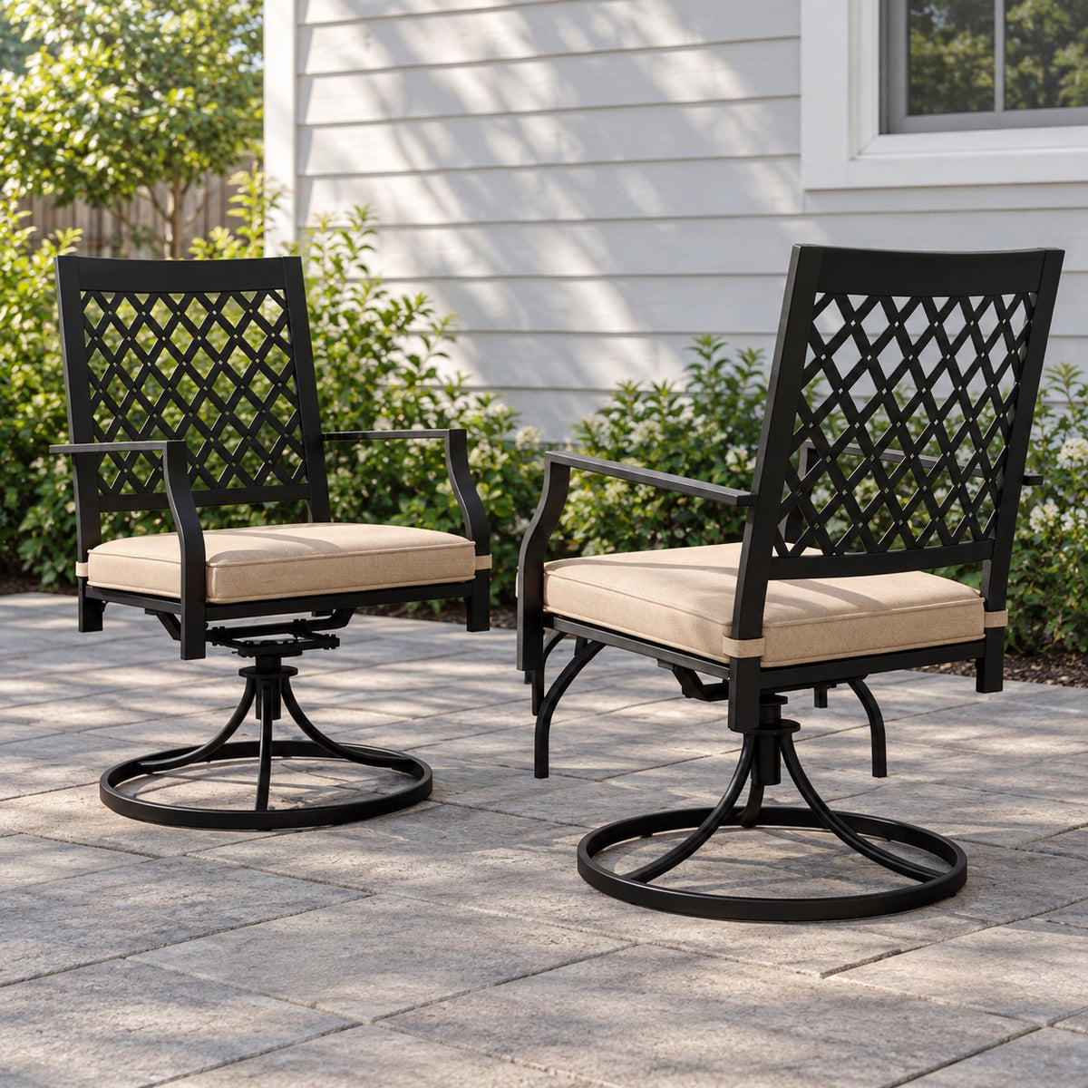 Wulfern Calder Cushioned Outdoor Swivel Chairs, Set of 2