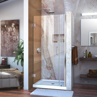 Hinged Frameless Shower Door, Unidoor, 3/8 in. Glass, 33-34 in. W x 72 in. H, Chrome