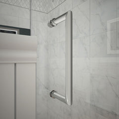 Hinged Frameless Shower Door, Unidoor, 3/8 in. Glass, 33-34 in. W x 72 in. H, Chrome