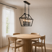 Angle | the same pendant seen end-on from a three-quarter angle in the dining room