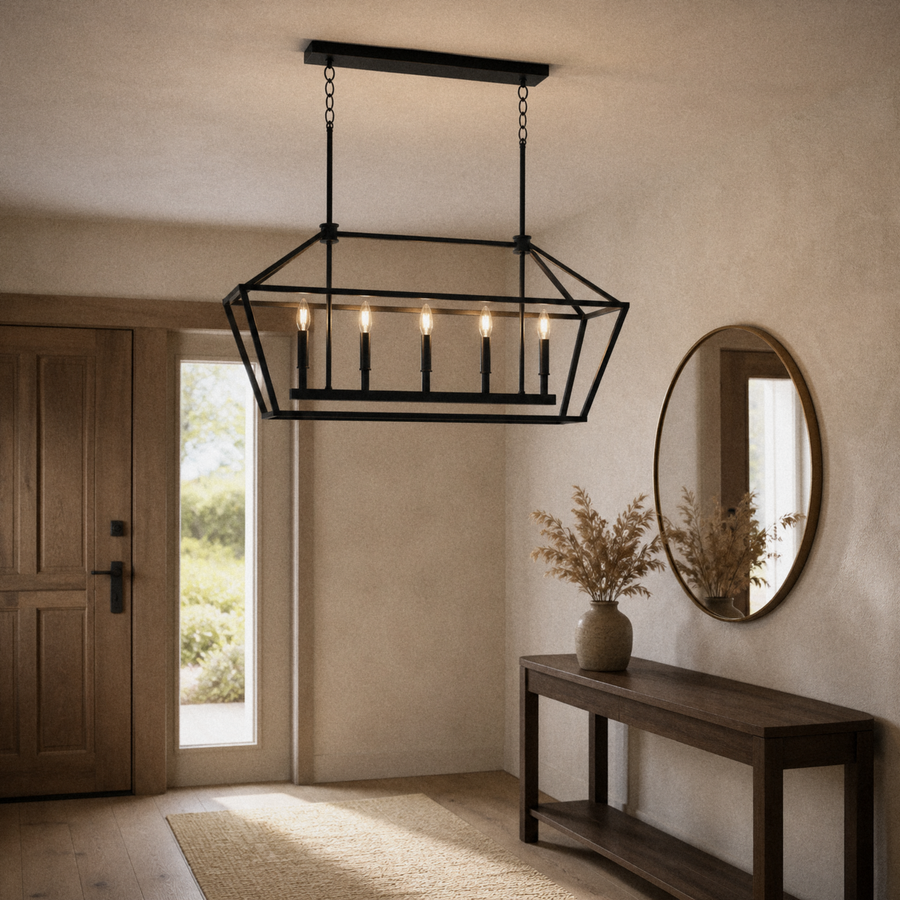 In an entryway | the same pendant hanging above a console table near the front door